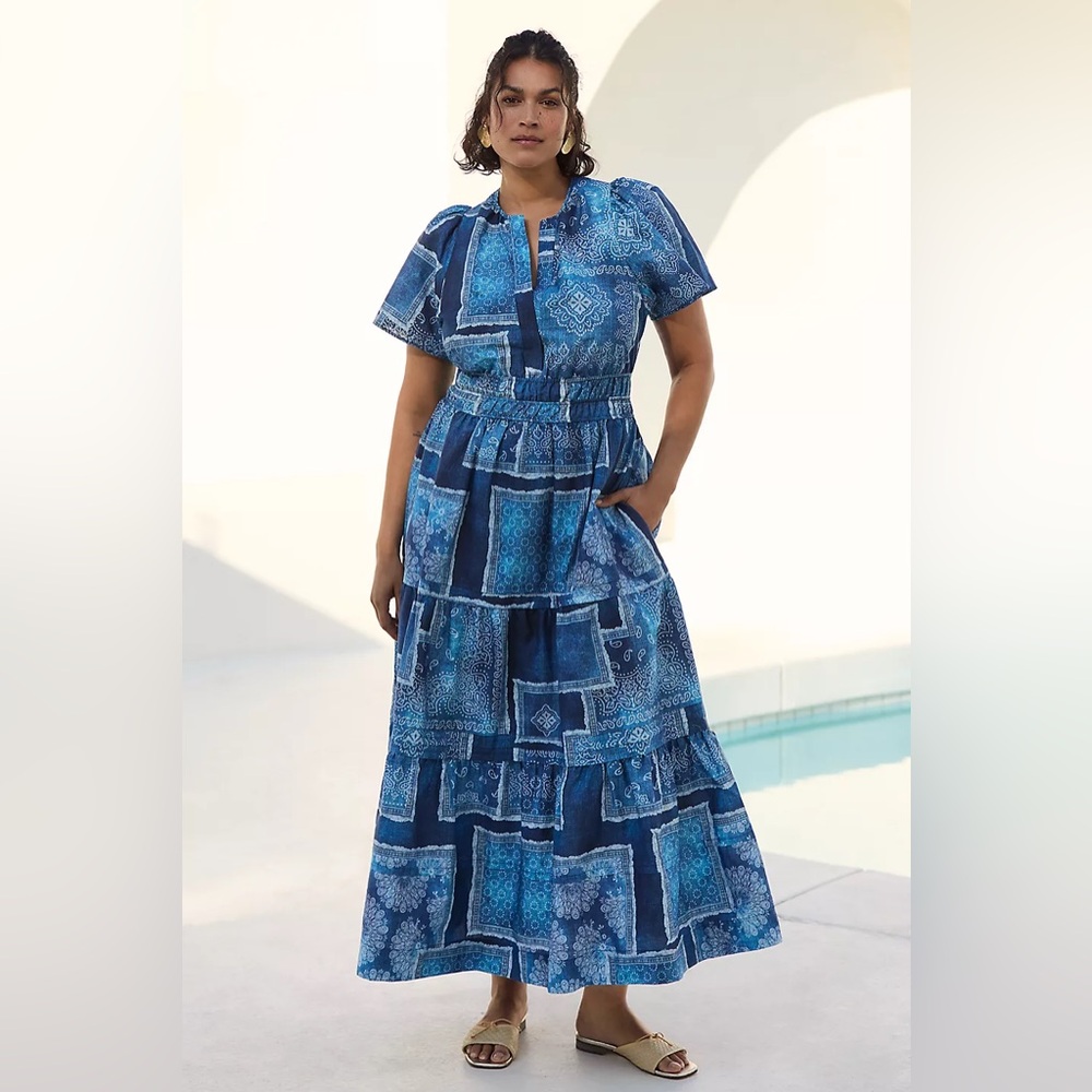 Anthropologie Somerset Blue Patchwork Maxi Dress (Size XL) - NWT